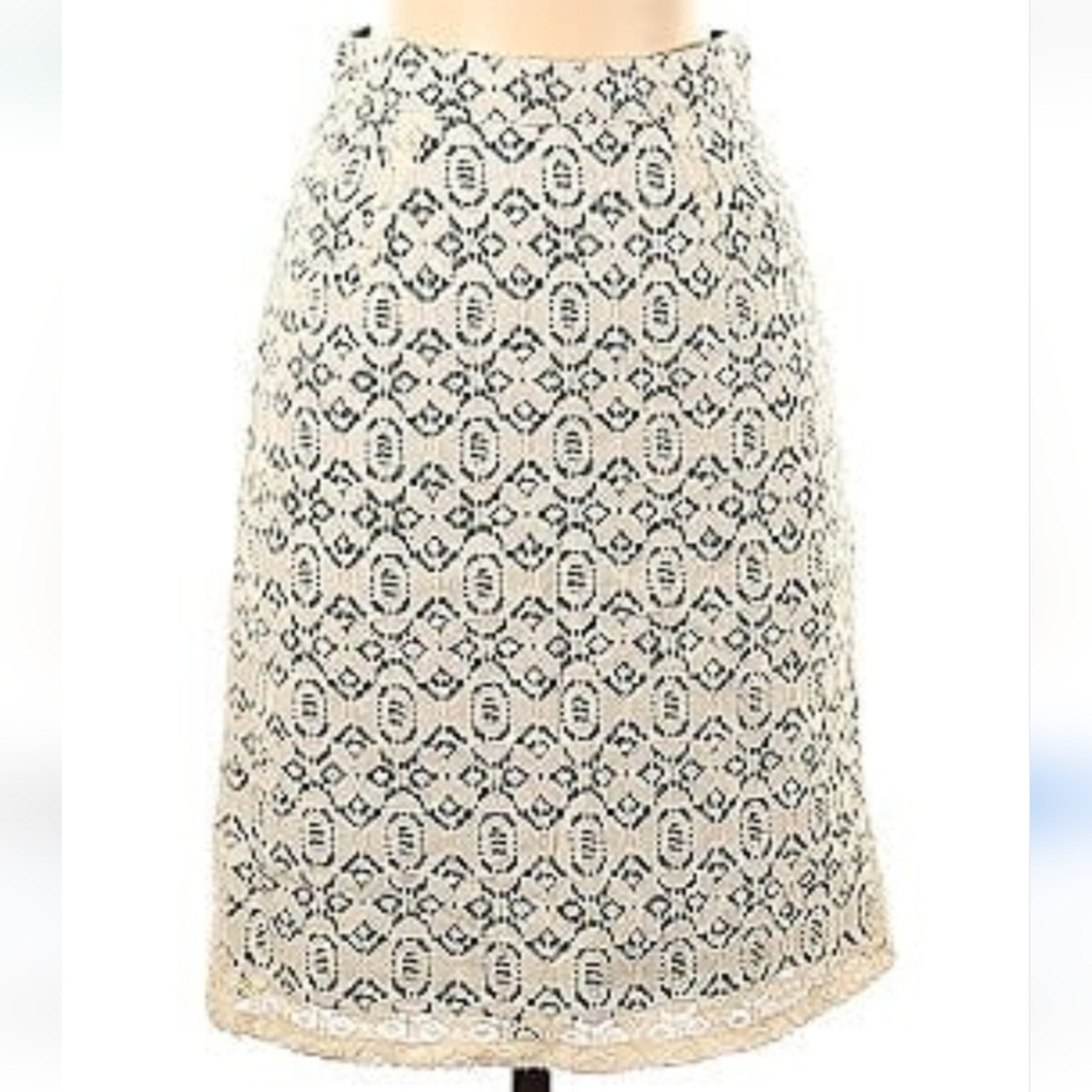 Anthropologie Edme and Esyllte Cream Lace Pencil Skirt size 6